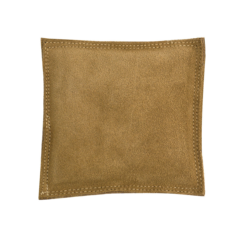 5-inch square leather sandbag with sturdy stitched edges for metalworking tasks