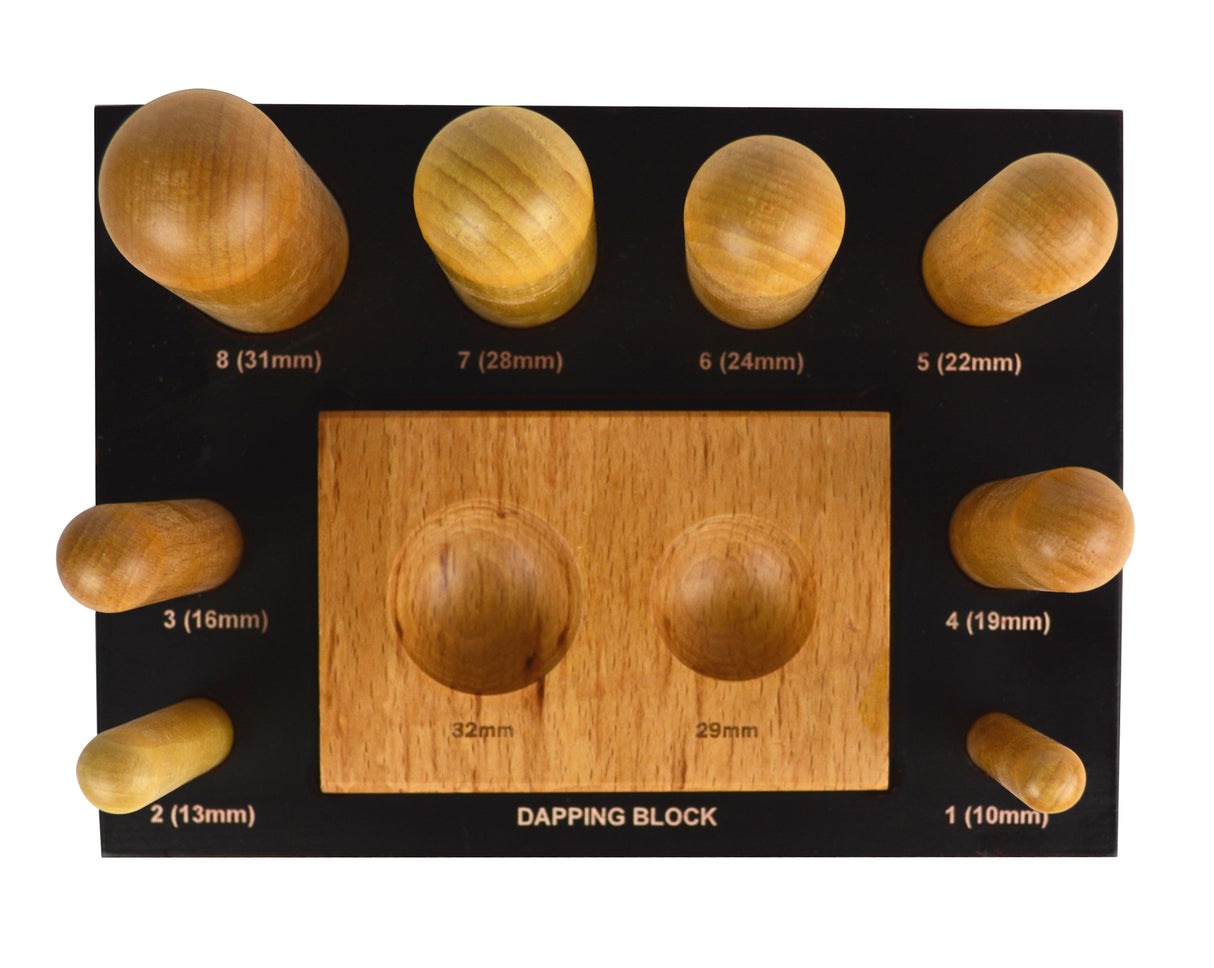 8 Piece Graduated Wooden Dapping Doming Punch Block Set - 10 MM to 31 MM by PMC Supplies