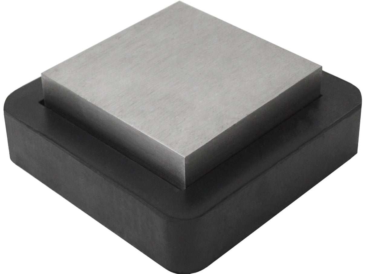 3-inch steel bench block with 4-inch shock-absorbing rubber base for jewelry making and metal forming