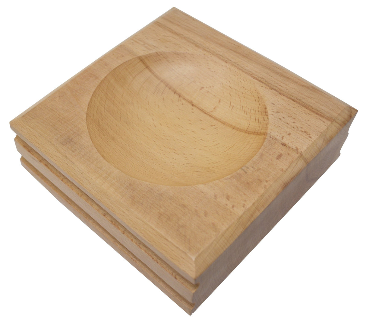 Large Double-Side Wooden Dapping Block with two metal shaping impressions and side grooves