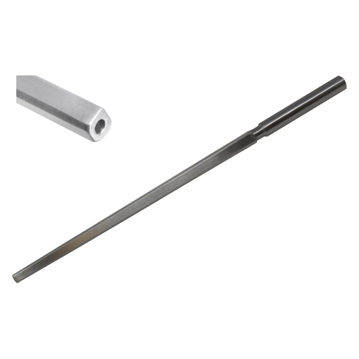 Stainless steel bezel mandrel square with rounded clipped corners for jewelry making and bezel shaping.