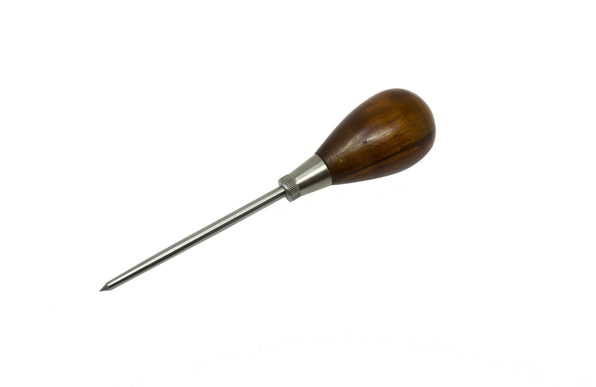 Center punch with sharp tempered blade and hardwood handle for precise leatherwork and metalworking marks