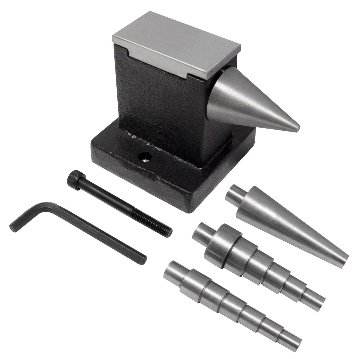 Compact multipurpose forming anvil with interchangeable flat top and mandrels for versatile jewelry making