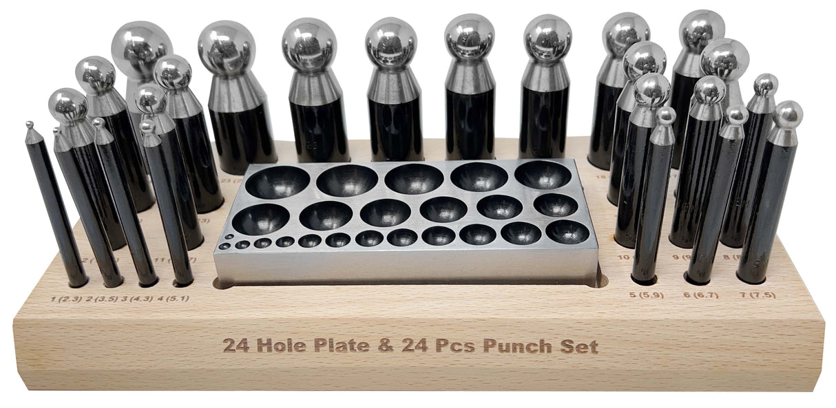 Dapping Punch & Dapping Plate Set of 25 Pieces on Wooden Base by PMC Supplies