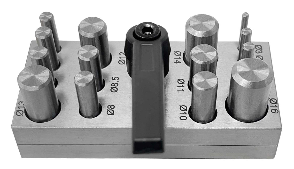 14-piece Circle and Round Locking Disc Cutter Set with steel discs for precise metal cutting from 1/8" to 5/8" sizes