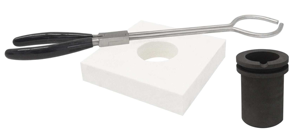60 Oz TableTop QuikMelt Deluxe Topper Kit with flange, tongs, and graphite crucible for benchtop metal melting