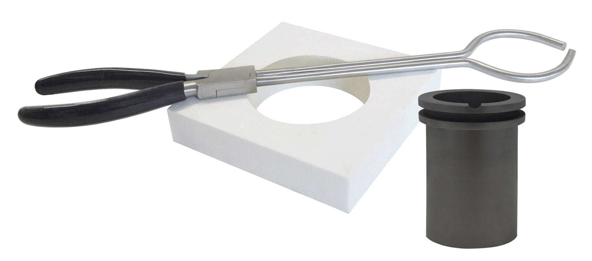 100 Oz TableTop QuikMelt Deluxe Topper Kit with graphite crucible, furnace flange, and 13-inch tongs for gold melting