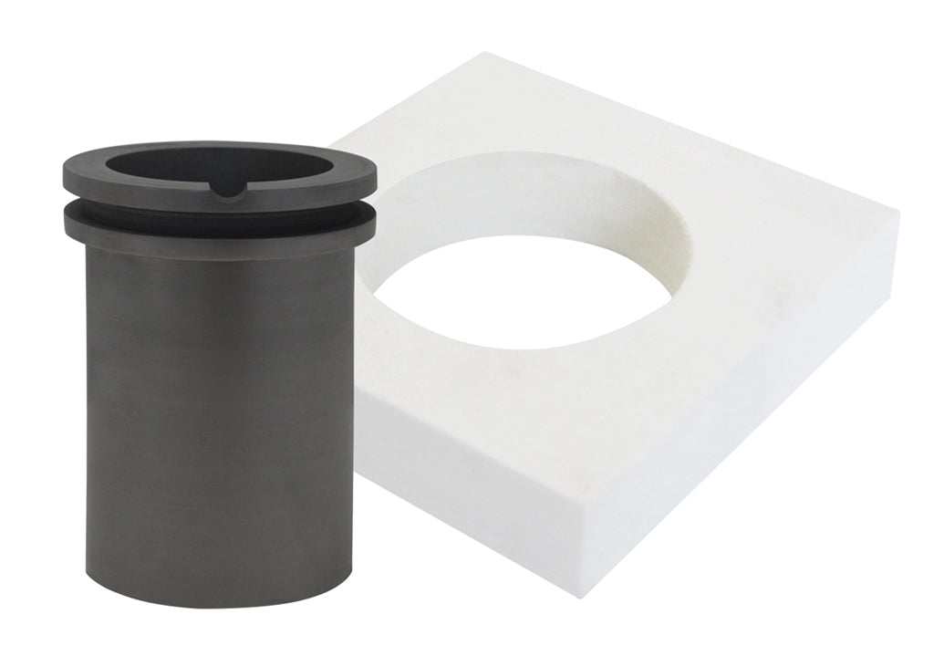 100 Oz TableTop QuikMelt Deluxe Topper Kit with flange and graphite crucible on a desk