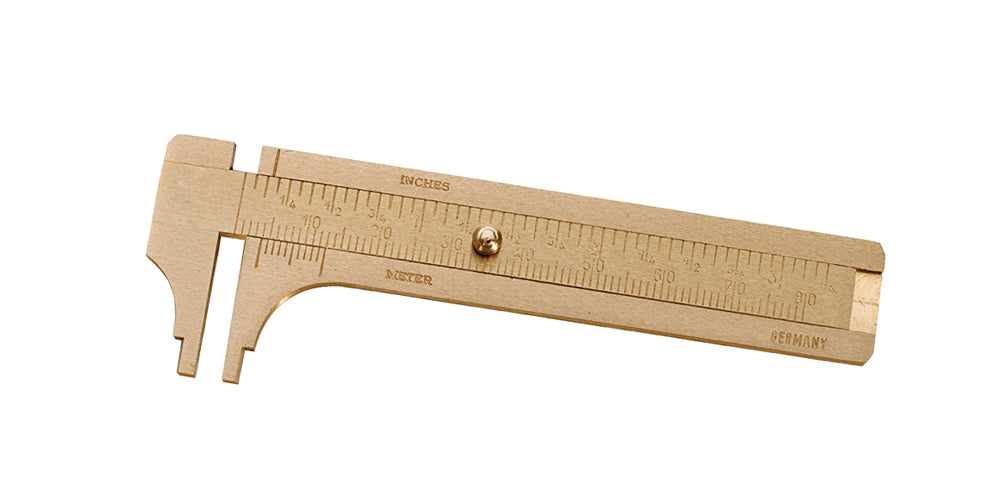 60 mm German pocket sliding brass gauge with dual scale in inches and millimeters for precise measurements