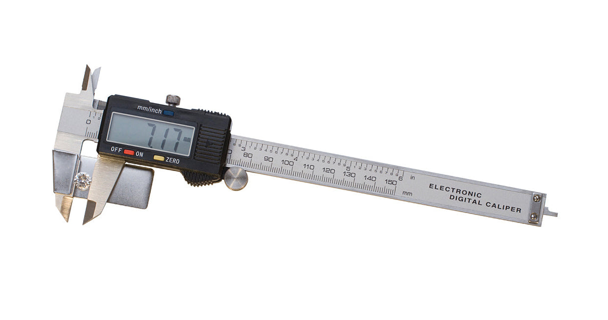 9-1/4 inch digital caliper gauge with stone holder measuring a small gemstone