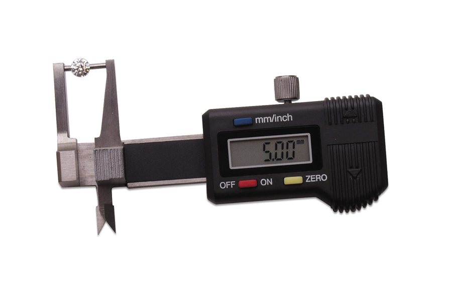 Compact digital pocket gauge with stainless steel build and LCD display showing 5.00 mm measurement