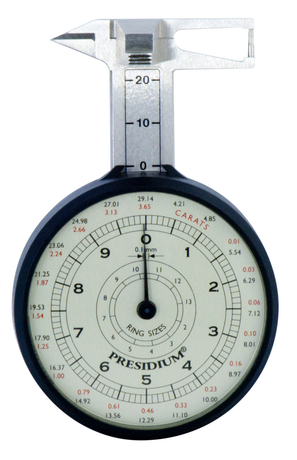 Presidium Dial Gauge for precise gemstone measurement with millimeter readouts and carat conversion