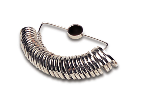 Nickel-plated flat finger gauge with half sizes from 1 to 15 for precise ring measurement