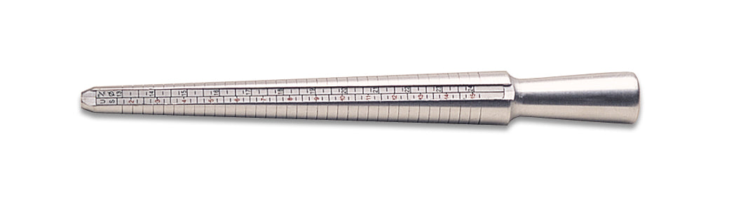 Aluminum Ring Stick Deluxe Grooved with multiple size measurements and grooved surface for stone-set rings