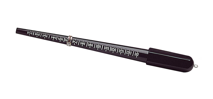 Black plastic ring stick with clear white size markings from 1 to 15 for accurate ring sizing and display use