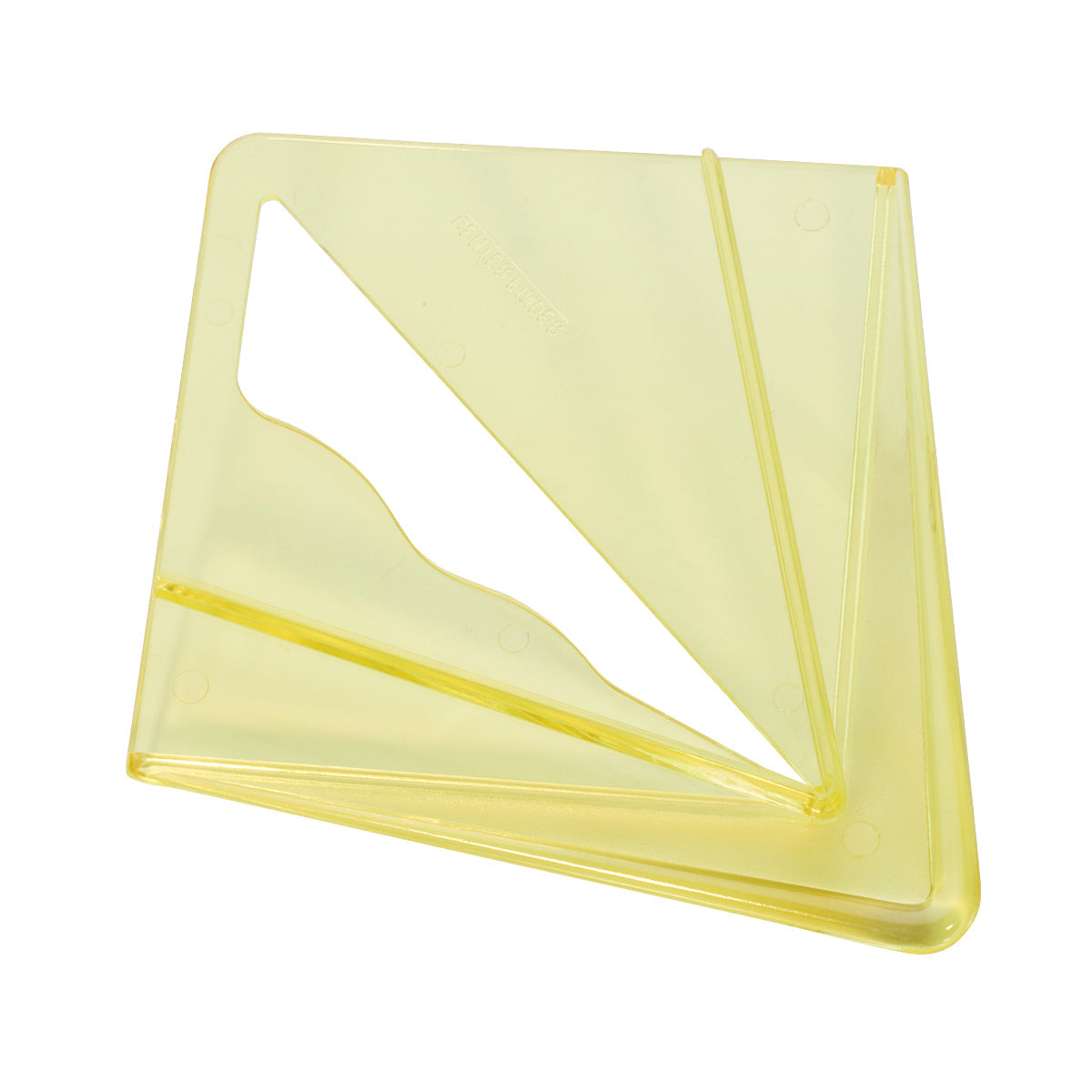 Transparent yellow acrylic centering gauge for accurately finding centers of round, square, hexagon, and octagon shapes in woodworking and metalworking projects