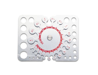 Diamond Stone Gauge aluminum tool with red numerals for measuring stones from 0.03 to 4 carats and a birthstone chart on the back