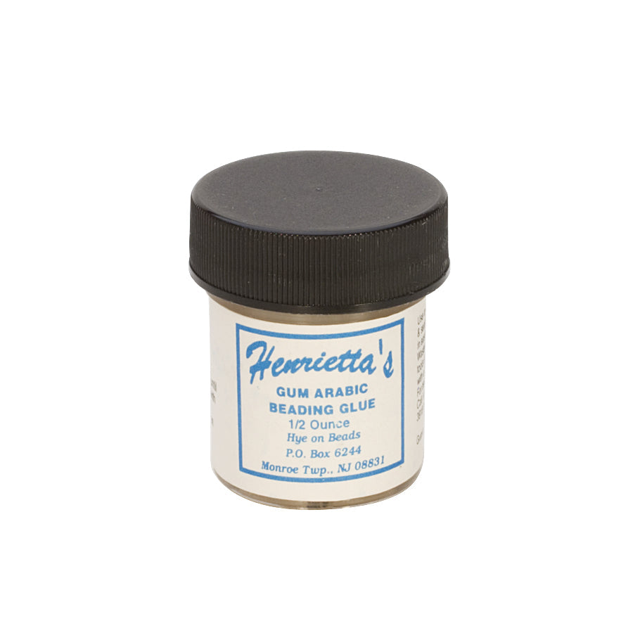 1/2 oz Henrietta's Gum Arabic Beading Glue in non-breakable jar for bead crafting and knot sealing