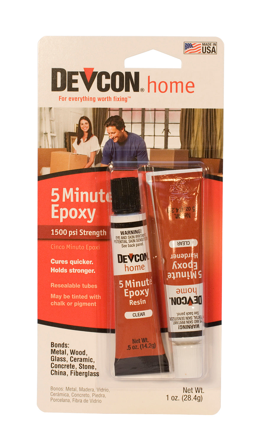 Devcon 5-Minute Epoxy two 1/2 oz tubes fast-setting high-strength adhesive for repairs