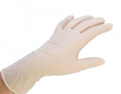 Medium premium latex glove worn on hand for protection against dirt and chemicals