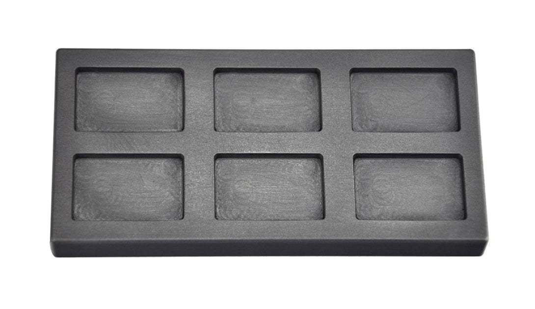1 troy ounce multi cavity graphite ingot mold with six rectangular cavities for gold casting