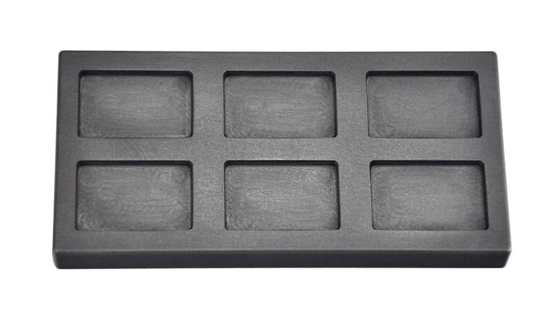 1 troy ounce multi cavity graphite ingot mold with six rectangular cavities for gold casting