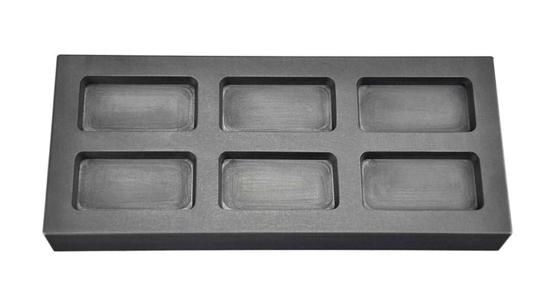 5 troy ounce multi cavity gold rectangular graphite ingot mold with 6 cavities and smooth finish