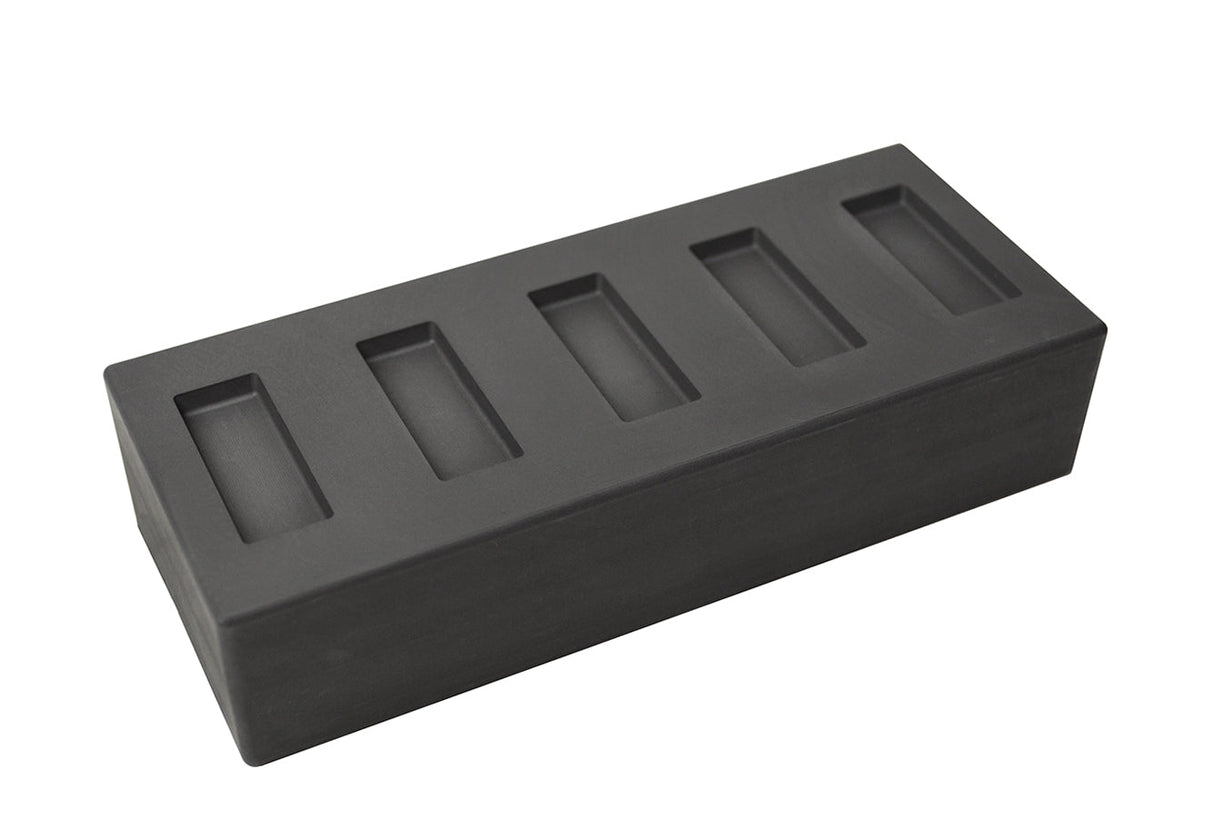 1/2 oz gold casting mold with five trapezoid graphite cavities for consistent ingots