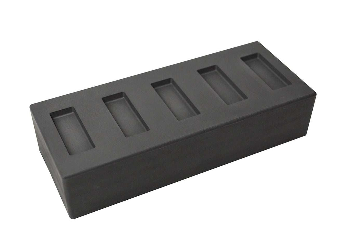 1/2 oz gold casting mold with five trapezoid graphite cavities for consistent ingots
