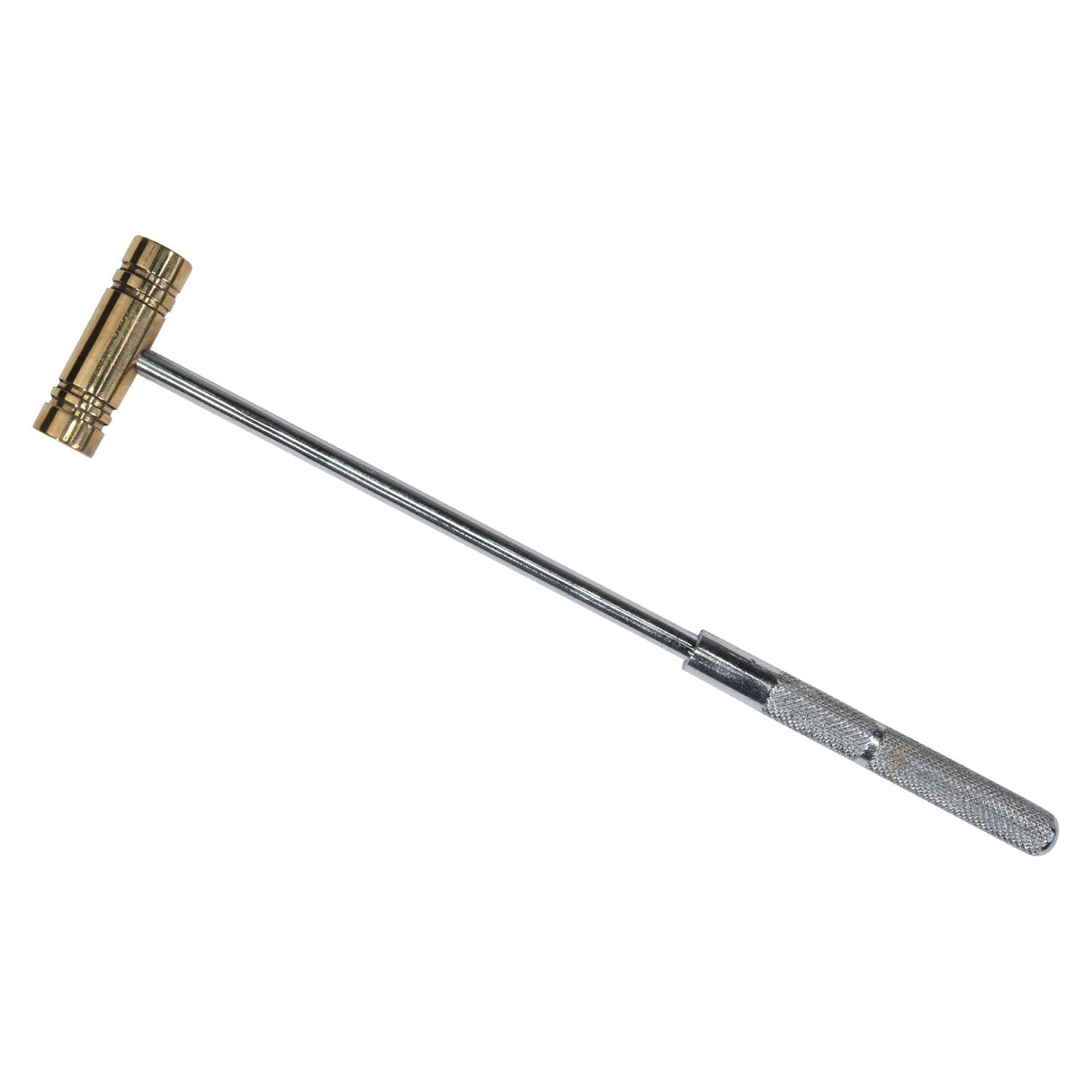 9-inch brass hammer with polished brass head and steel handle for precision crafting and repairs