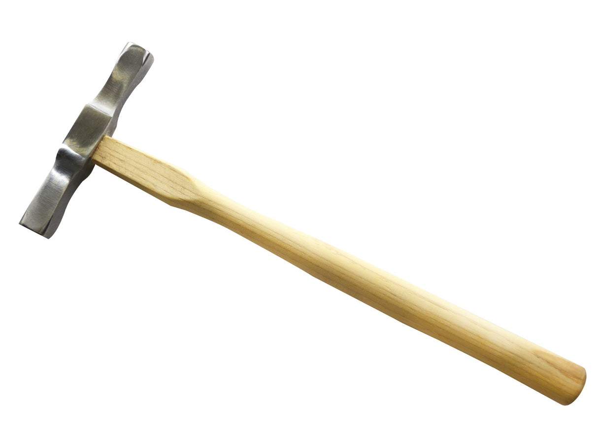 10-inch goldsmith hammer with two hex heads and wooden handle for jewelry making and metal shaping