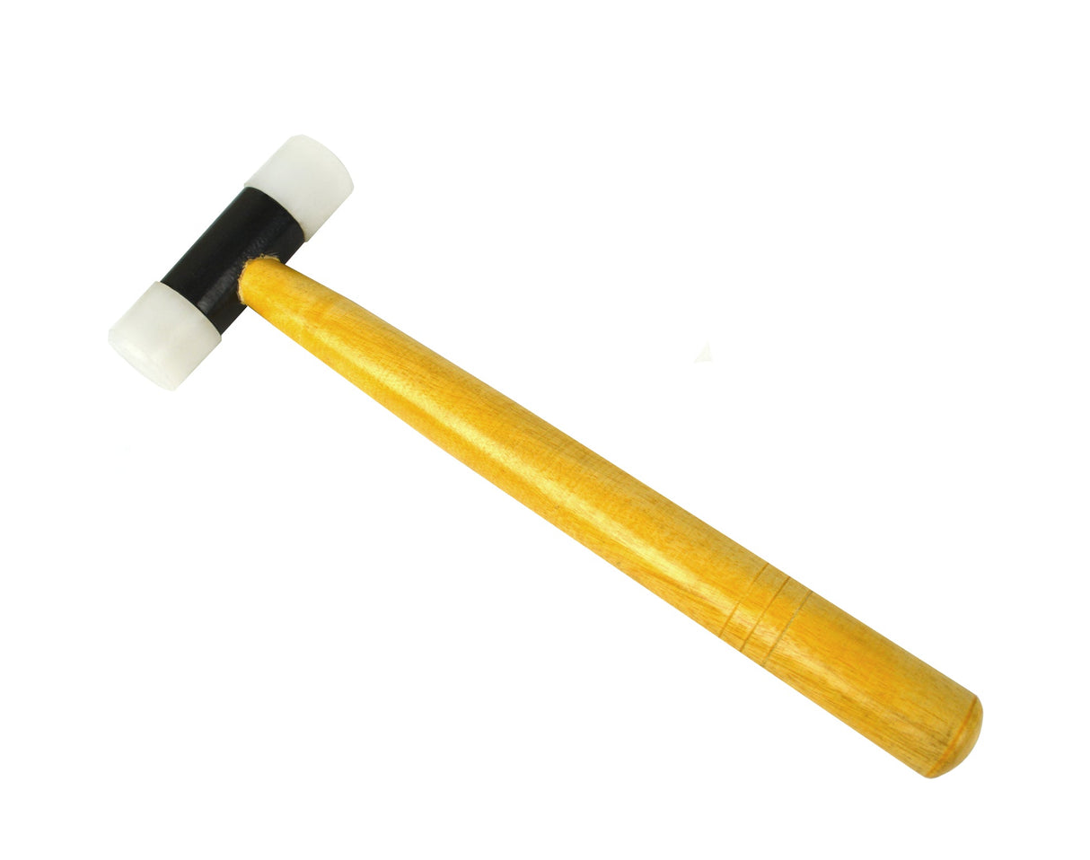 Nylon hammer with dual 1-inch nylon heads and wooden handle for non-marring metalwork and jewelry making
