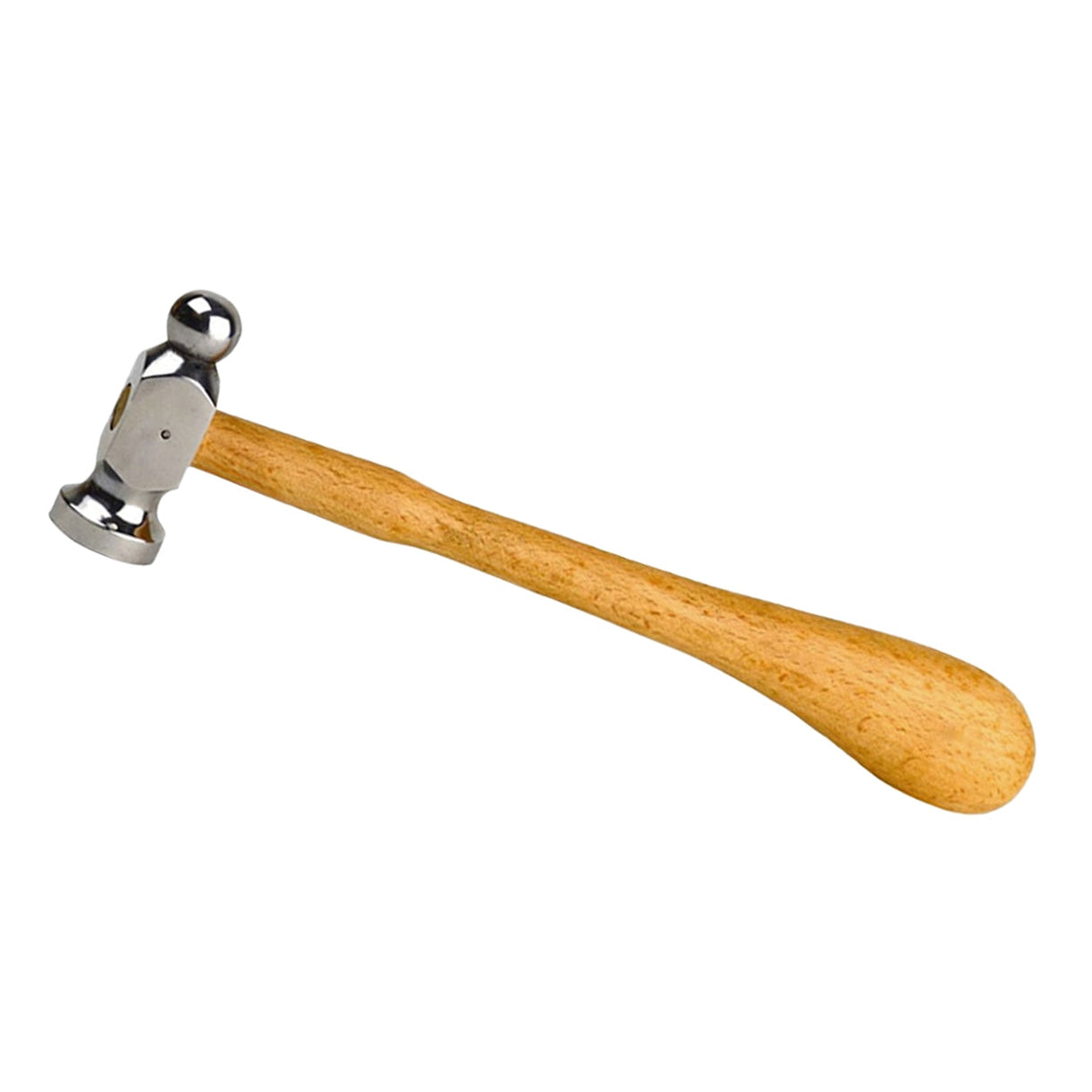 1-1/8" Jewelers Chasing Hammer with polished metal head and wooden handle for metal shaping and texturing