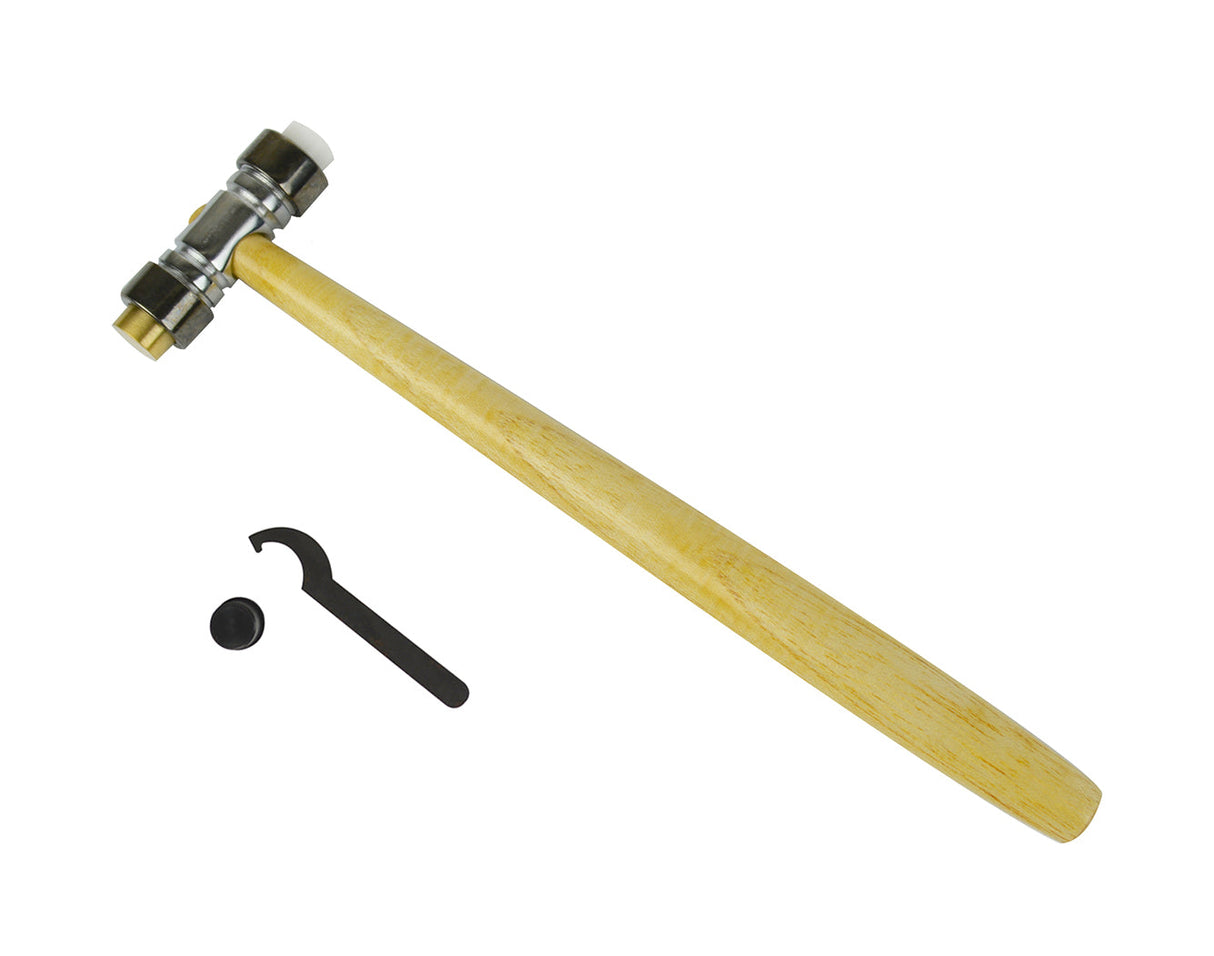 4 oz brass and nylon hammer with wooden handle and wrench for face replacement