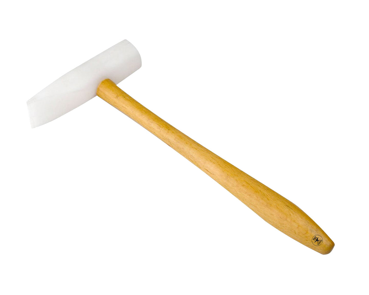 Nylon mallet with 2-inch domed head and wooden handle for delicate metalwork and jewelry crafting