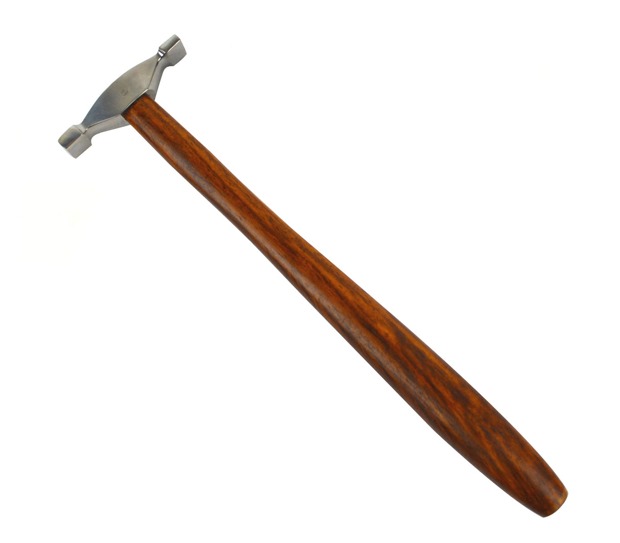9-1/4 inch mini wide raising hammer with polished metal head and dark hardwood handle for jewelry and metal forming