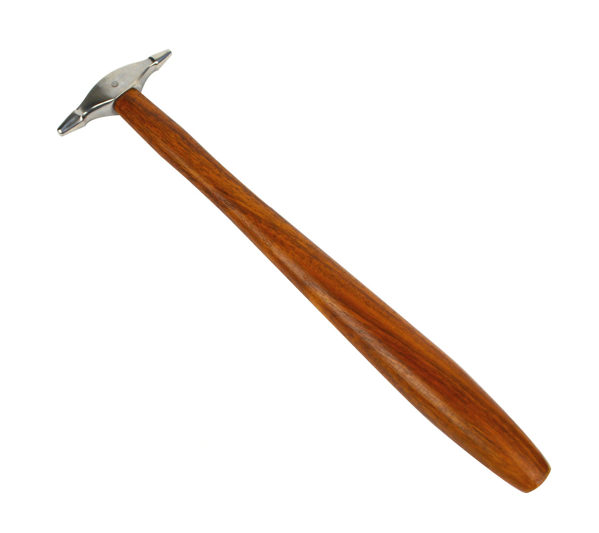 9-1/4" mini embossing hammer with polished steel head and dark wooden handle, dual 4.5mm and 5mm faces for metalworking.