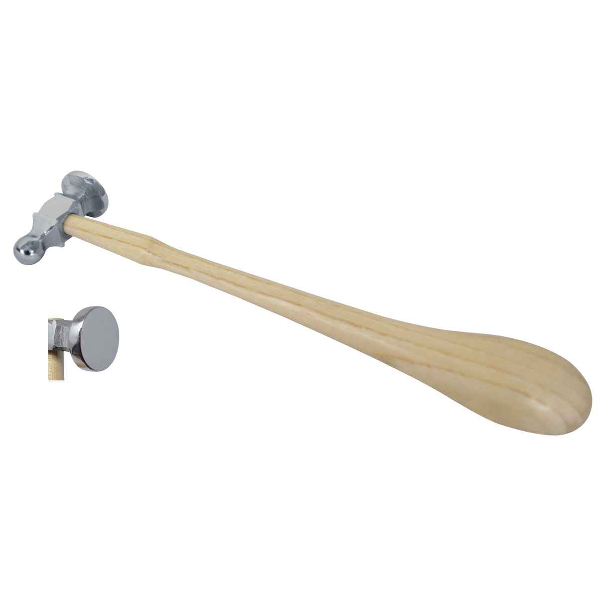 German Style Domed-Face Chasing Hammer with wooden handle and polished steel head for metalwork tasks