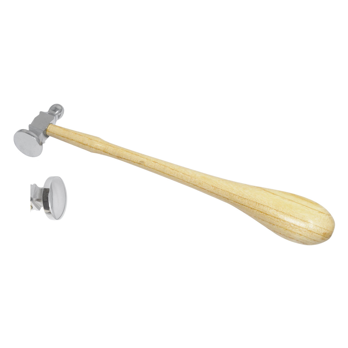 1-1/4" German Style Domed-Face Chasing Hammer with wooden handle and polished steel head for metalworking and jewelry making