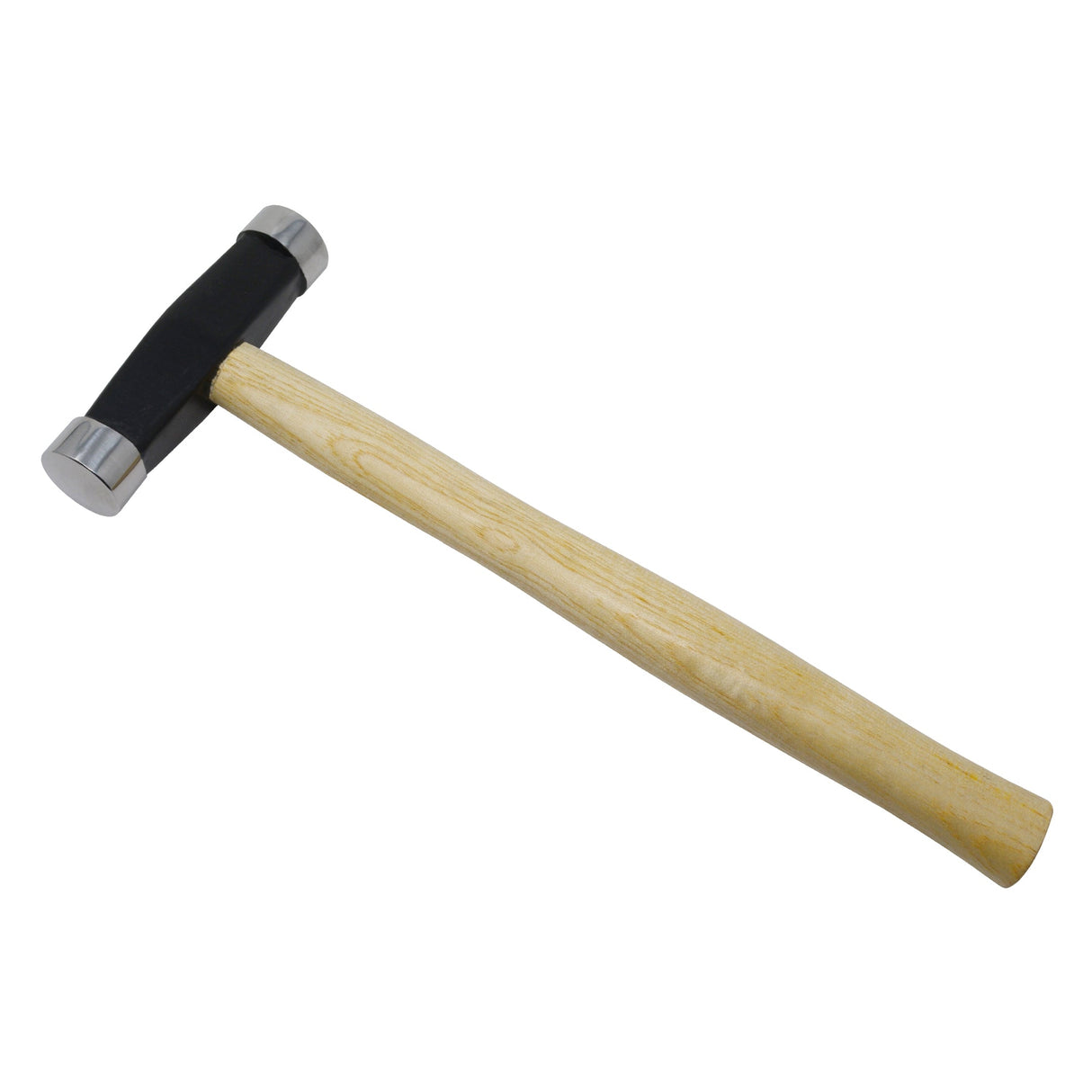 Flat and domed planishing hammer with wooden handle for metalworking and jewelry making