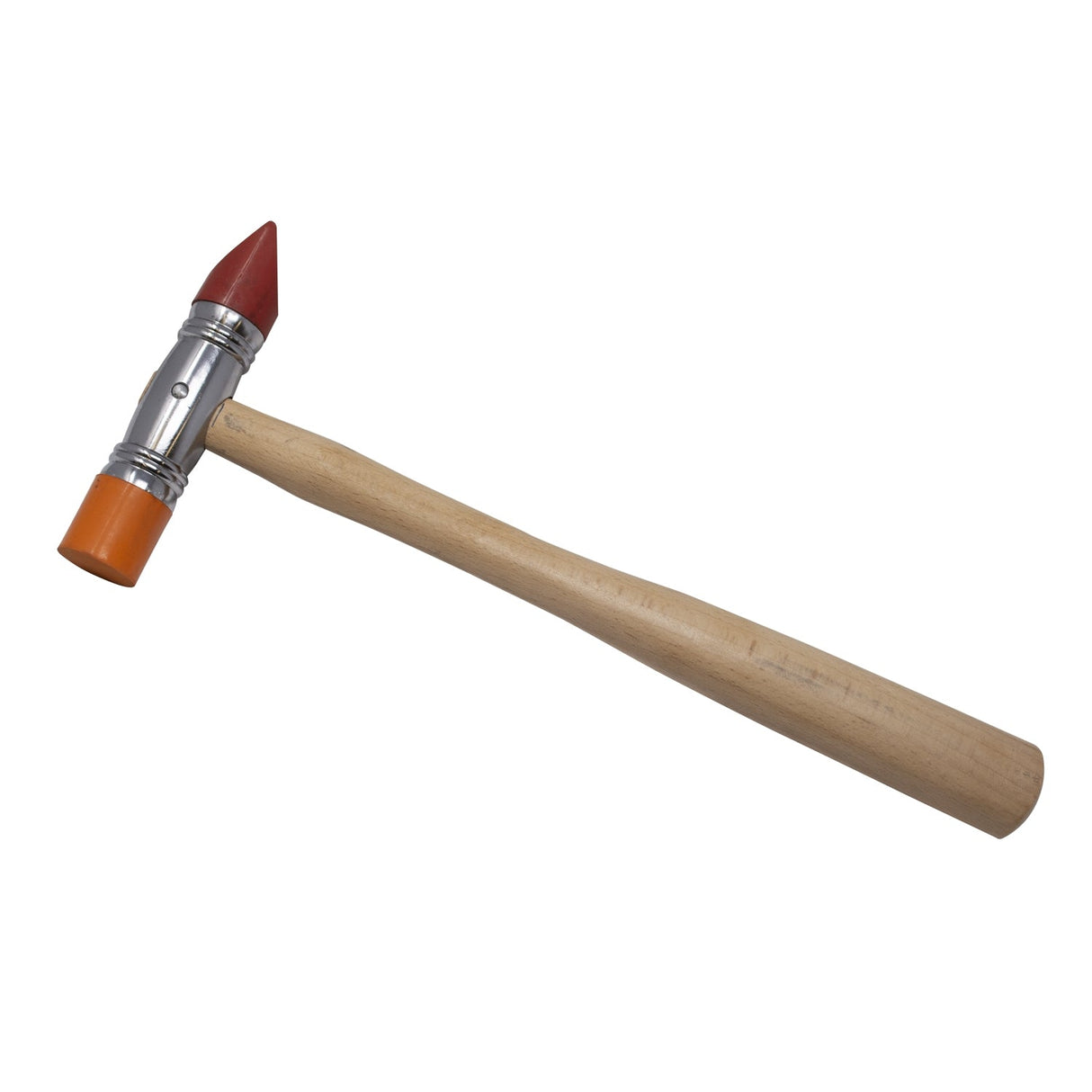 Urethane forming hammer 10 oz with wooden handle and soft urethane head for metal shaping and protection
