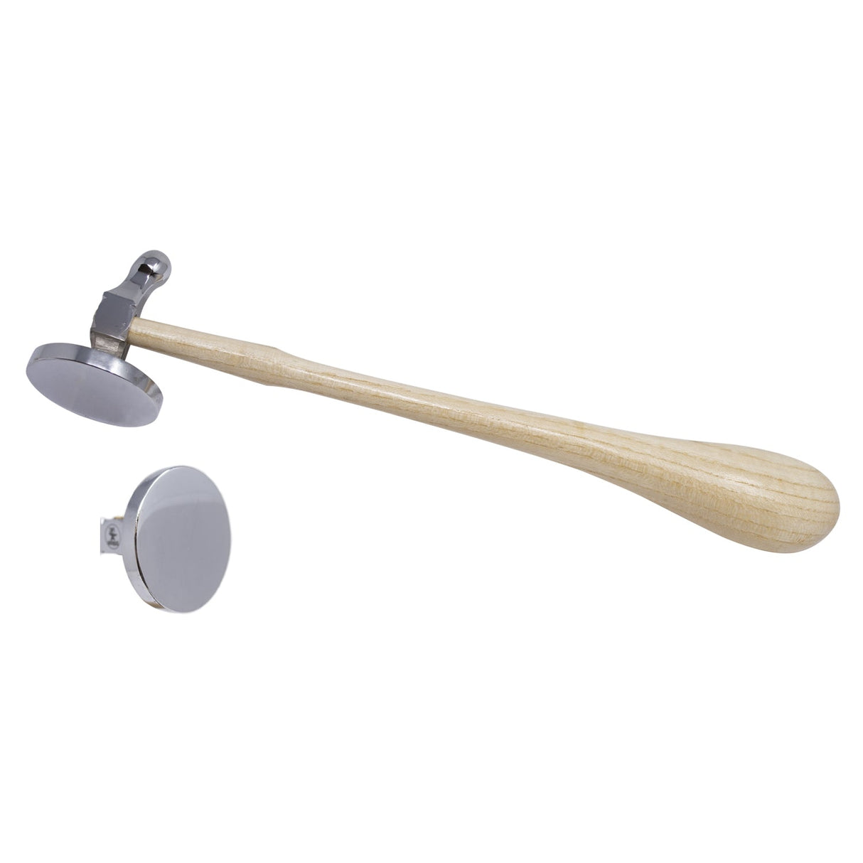 2-inch flat face German-style chasing hammer with polished steel head and hardwood handle for precision metalwork