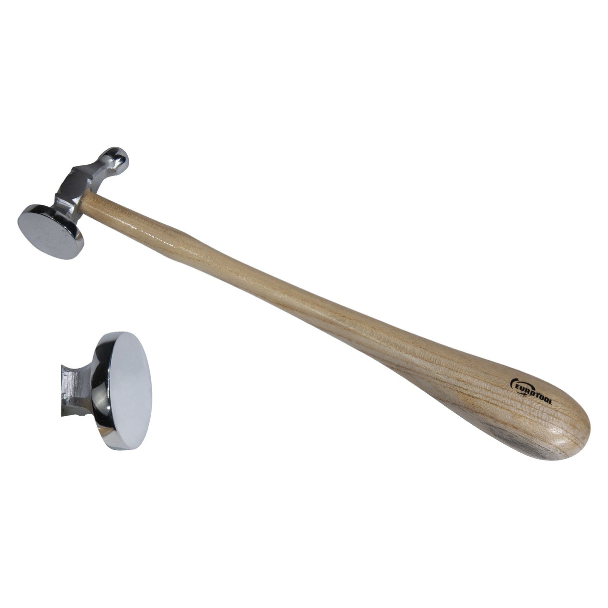 1-1/4" German Style Chasing Hammer with hardwood handle and slanted peen for precision metalwork
