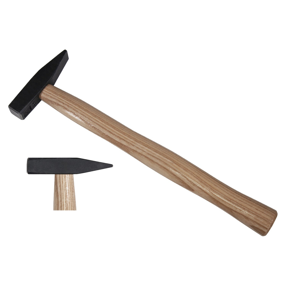 1/2" Square Face Riveting Hammer with seasoned ash handle and dual flat and chisel-shaped ends for metalworking and riveting tasks