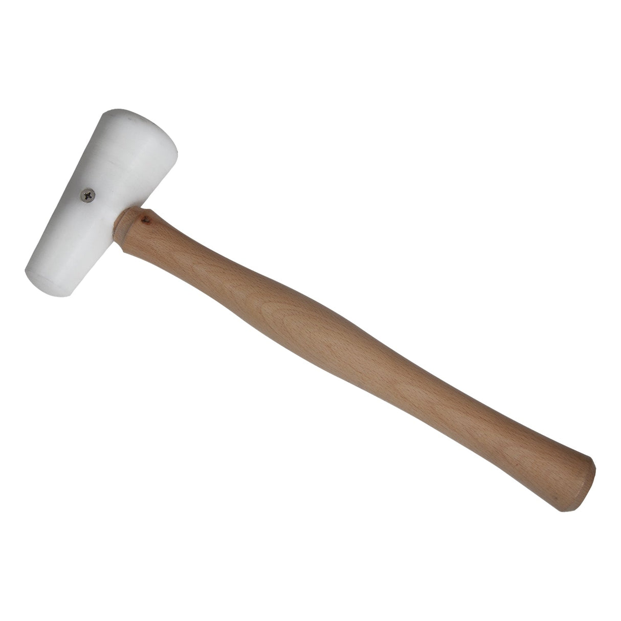2-inch domed-face nylon hammer with wooden handle for delicate metal shaping and non-marring impact
