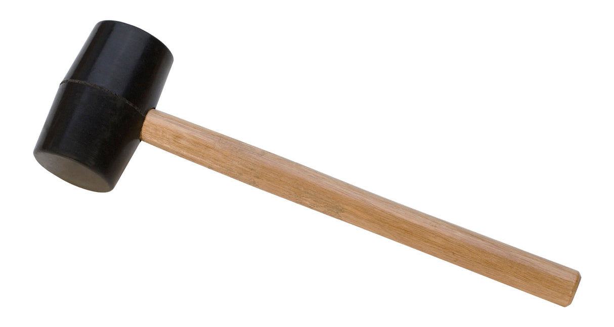 8 Oz Rubber Mallet with hardwood handle and non-marring black rubber head for delicate metalworking and molding tasks