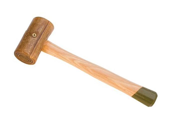 12 oz weighted rawhide hammer mallet with 1-1/2" head and hickory handle for soft metal shaping