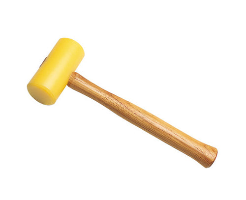 1-1/4" yellow plastic mallet with hardwood handle for non-marring metalwork and jewelry making