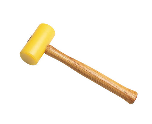 1-1/2 inch yellow plastic mallet with hardwood handle for precision metal forming and non-marring use