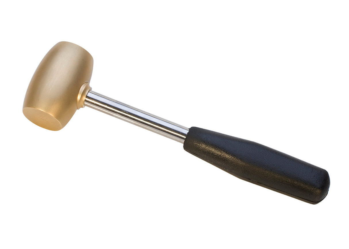 1 Lb Brass Head Mallet with brass head and black molded handle for metal forming and stamping tasks